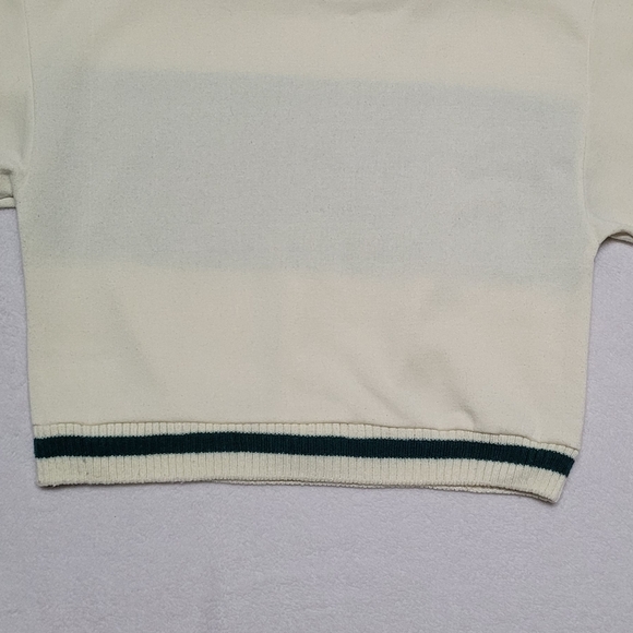 70s Vintage Morgan Square Cream Fleece Lined Argyle Knit Cropped Sweatshirt L - Picture 10 of 12